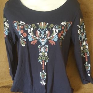 3/4 sleeve blue floral blouse